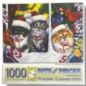 Bits and Pieces Christmas Cats In The Window 1000 Pc Jigsaw Puzzle New Sealed